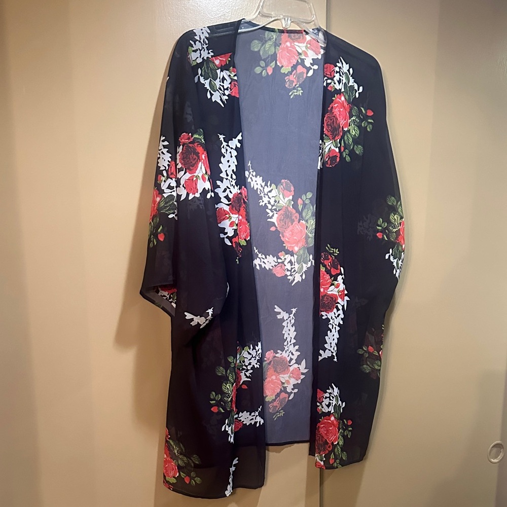 Floral Black Kimono